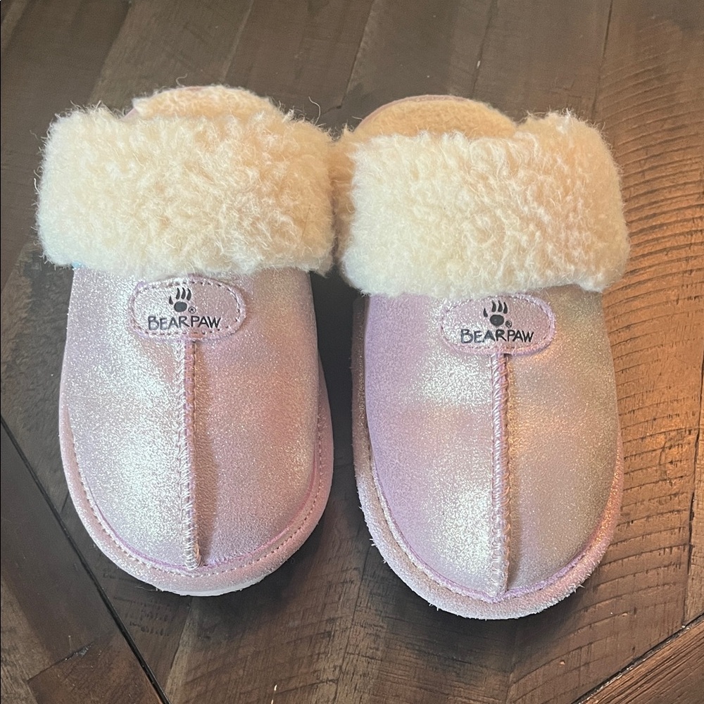 BearPaw Shimmering Pink Kids Slippers